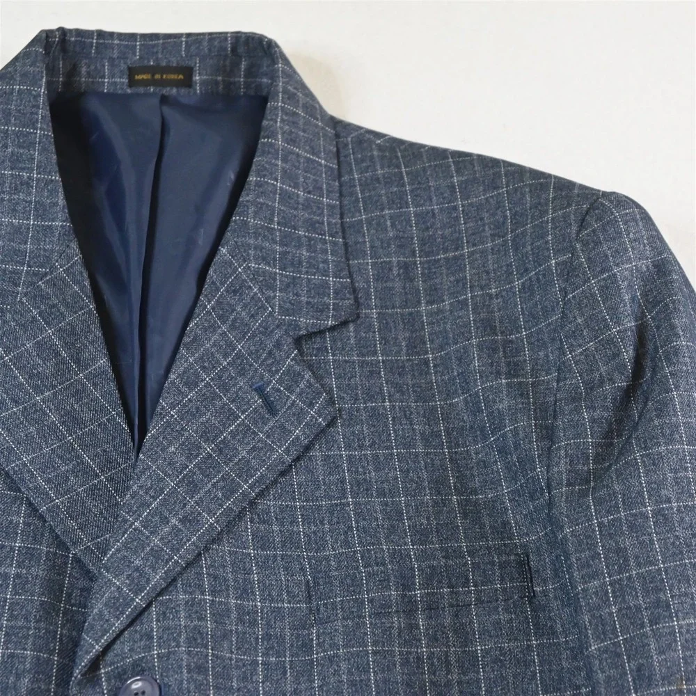 Gianni Vironi 44L 34x32 Blue Windowpane 3 Piece Vest Mens Jacket Pants‎ Suit